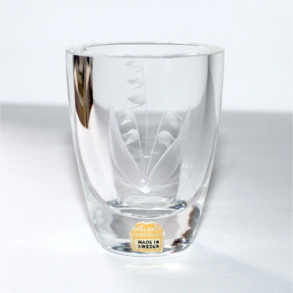 Vintage Small Vase Smalands Kunstglas Sweden Lily of the Valley Crystal floral
